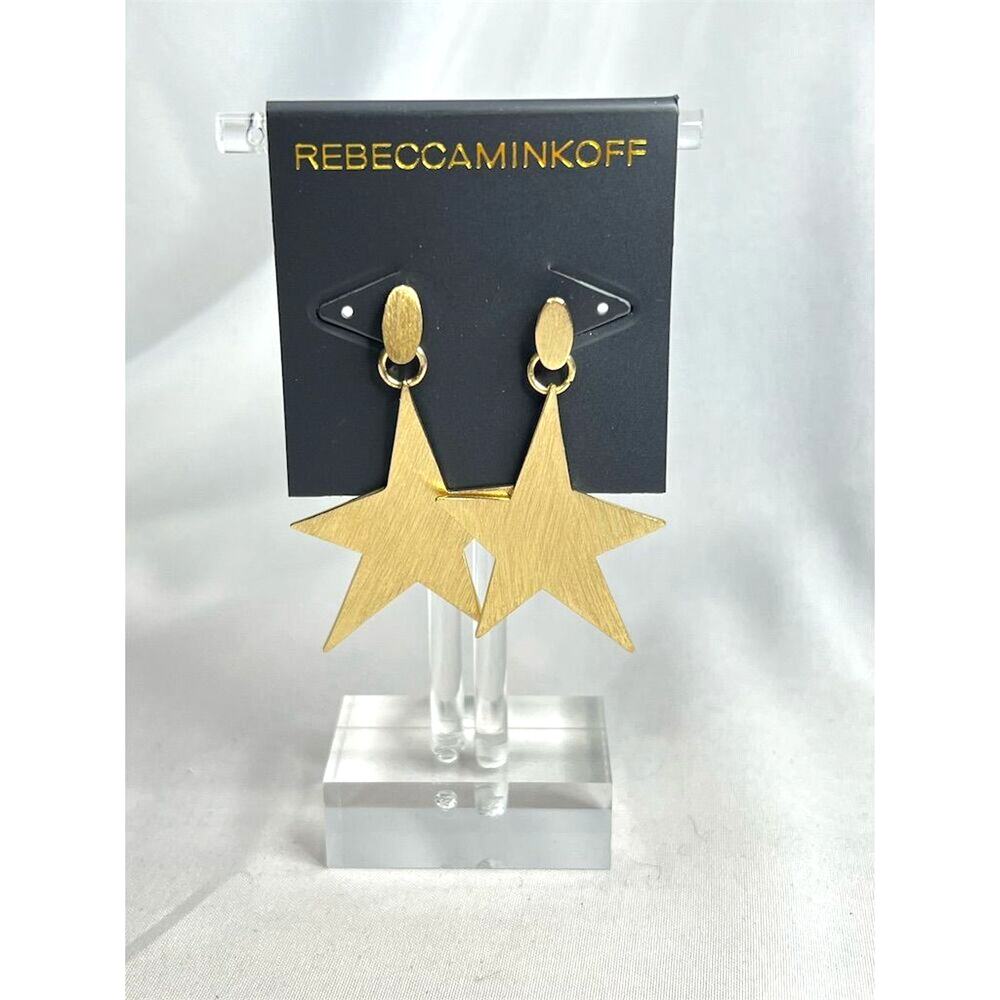 Rebecca Minkoff Gold Star Drop Earrings Pierced - Picture 2 of 3